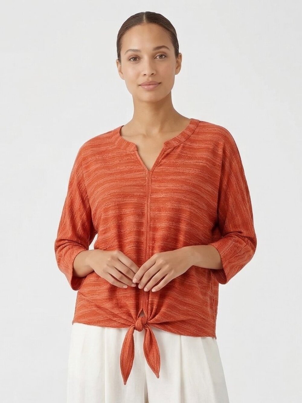 Chico's Blouse Orange Texture Wave Tie Front Casual Festival 3 (XL) NWT